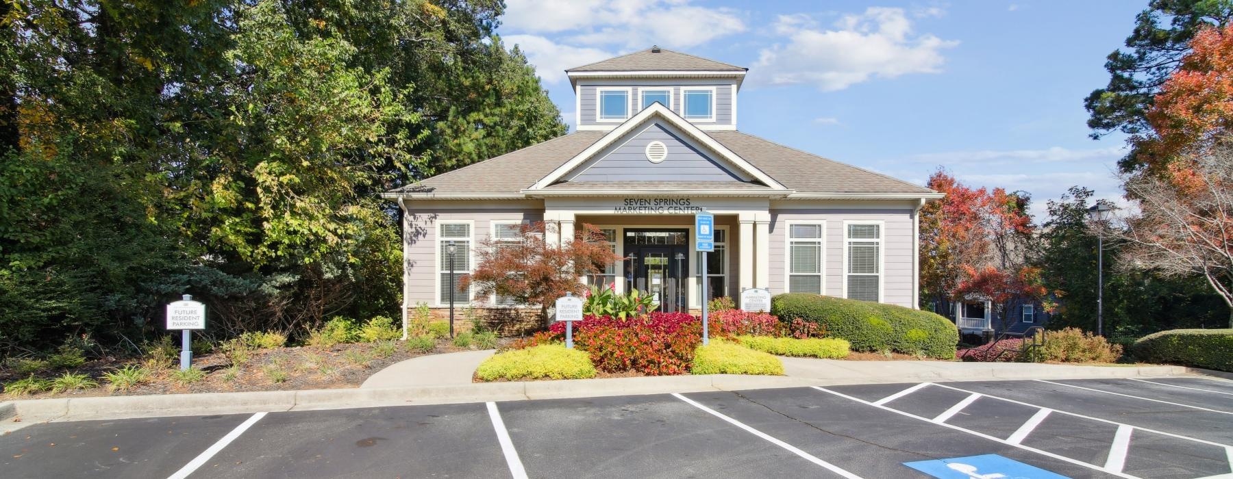 a building with a parking lot